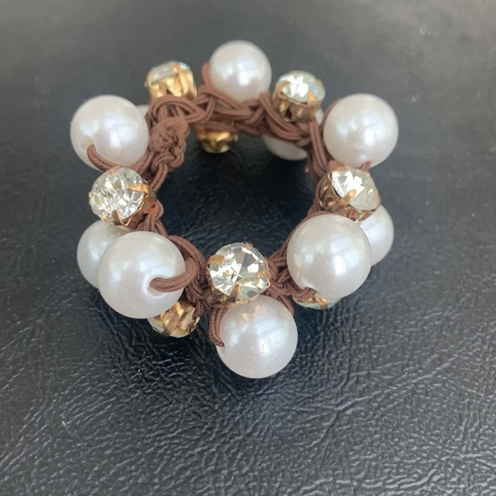 Set of 3 Pearl and Crystal Hair Ties Elastic Band Scrunchies